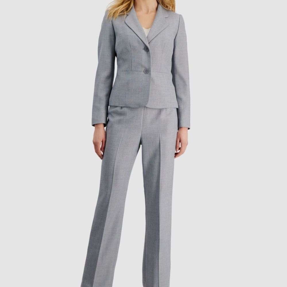 NEW Le Suit Granite Heather Gray Two-Button 2-Piece Pants Suit Jacket Blazer 6